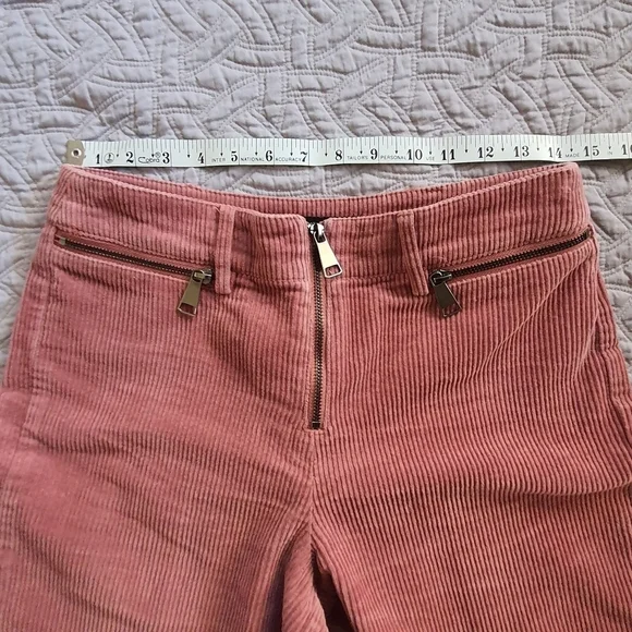 ZARA High Waist Corduroy Culotte Pant Womens S Pink Wide Leg Cropped - Picture 9 of 11